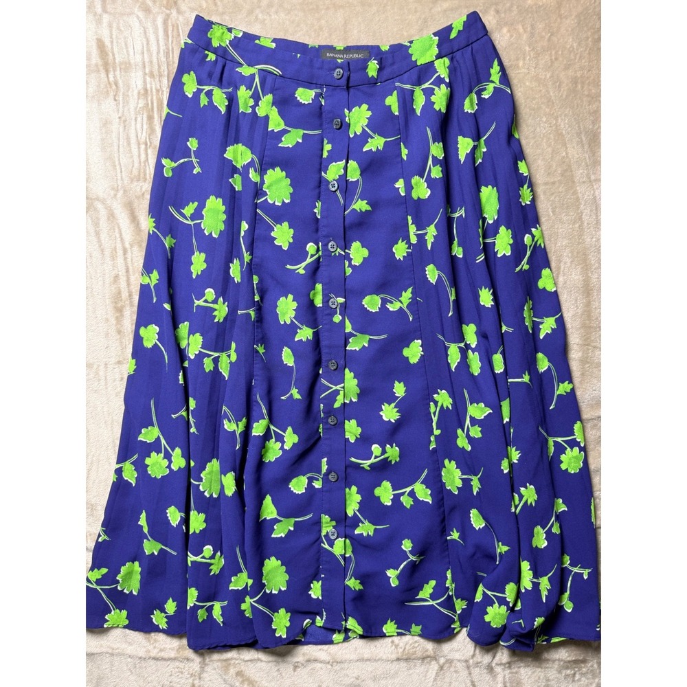 Banana Republic Floral Button Front Pleated Midi Skirt Summer Cottage Size 0